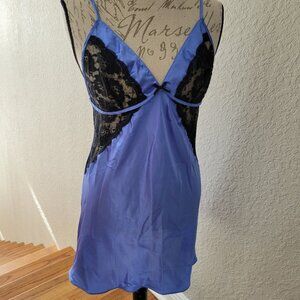 2 Piece Blue Satin Chemise with Matching Robe